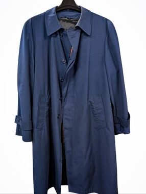 Sears Navy Blue Single-Breasted Trench Coat 46R Like New